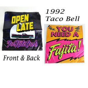 Vintage 1992 Taco Bell Window Cling Sign, Open Late Nite Owls You Need a Fajita!